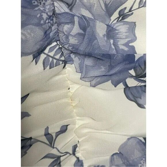 Elle Zeitoune Lily Dress in Blue/White Floral Pattern Ruched Bodycon Size L NWT! - Picture 6 of 8